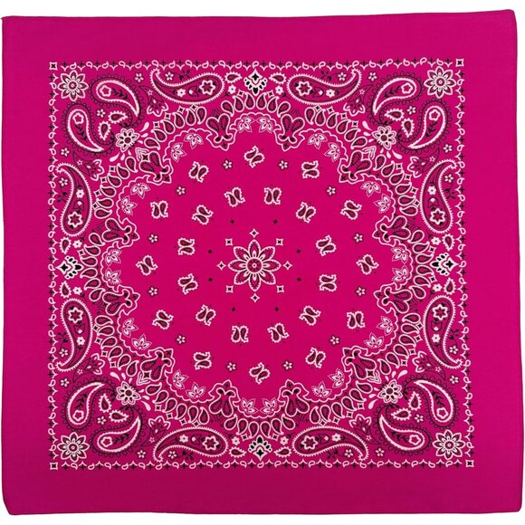 Women's Dark Pink Cotton Bandana Large Cowgirl Handkerchief Headband Scarf - Picture 5 of 7